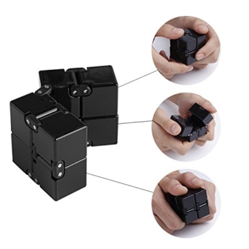 Funxim Infinity Cube, Unendlicher Würfel Spielzeug, Magic Unendlicher Flip Würfel Dekompression Spielzeug, Tötungs Zeit Zappeln Spielwaren Stressabbau Würfel (Schwarz) - 5