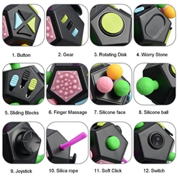 JIM'S STORE Fidget Cube Antistress Würfel ADHS Spielzeug Finger Spielzeug Stressabbau klein Gadget für Kinder Junge Erwachsene 12 Seiten (bunt) - 2