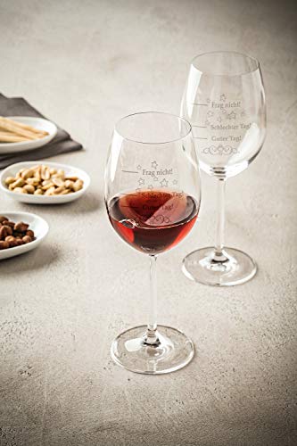 Leonardo XL Weinglas mit Gravur - Schlechter Tag, Guter Tag, Frag nicht! - Lustige Geschenke - Originelles Geburtstagsgeschenk - Geeignet als Rotweingläser Weißweingläser - 2