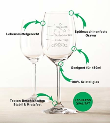 Leonardo XL Weinglas mit Gravur - Schlechter Tag, Guter Tag, Frag nicht! - Lustige Geschenke - Originelles Geburtstagsgeschenk - Geeignet als Rotweingläser Weißweingläser - 4