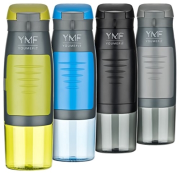 YOUMEFIT Trinkflasche mit Fach - 750ml - Sport Wasserflasche – Sportflasche grün - 5